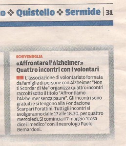 Afrontare l'Alzheimer senza paure - gazzetta di Mantova 4 maggio